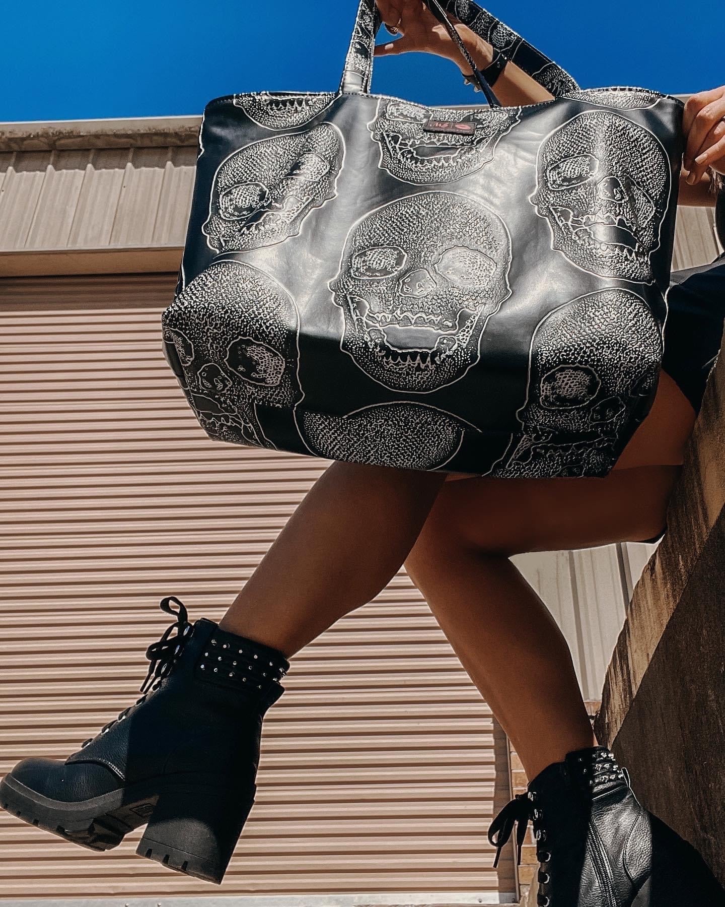 Black Skull Rebel Makeup Junkie Daykeeper Tote