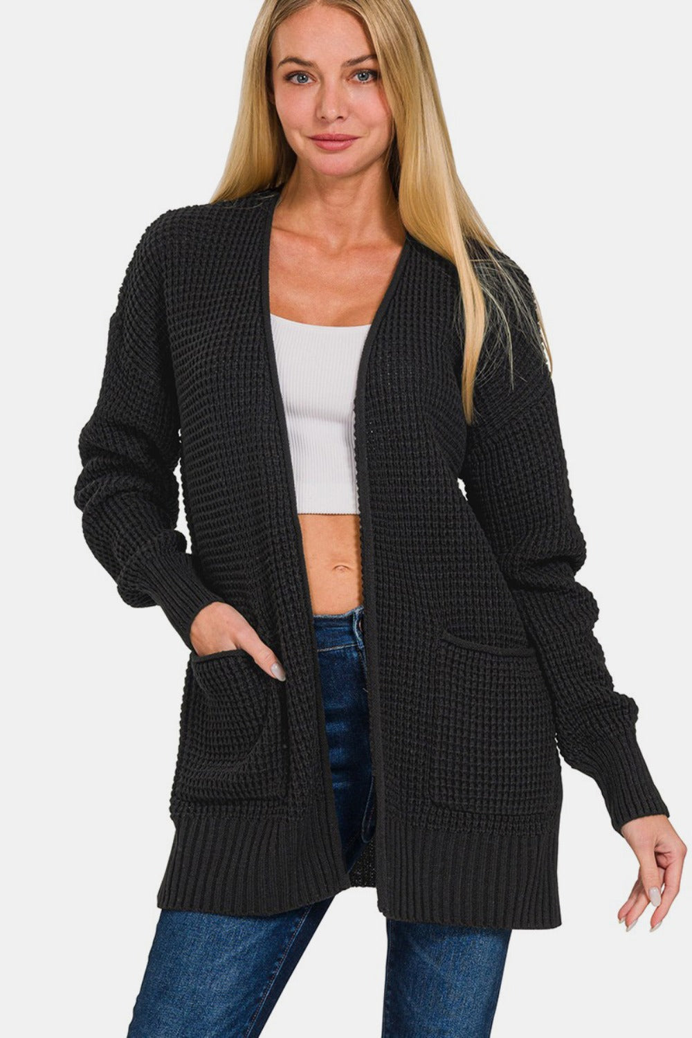 NWT ZENANA outlet MESH OPEN FRONT CARDIGAN