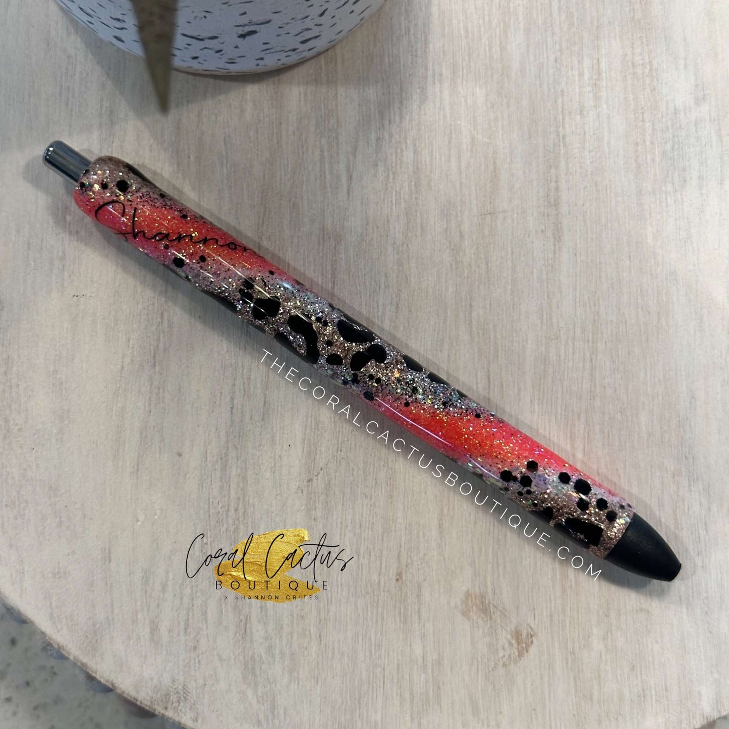 Custom Pen - Gold and Coral Swirl Leopard