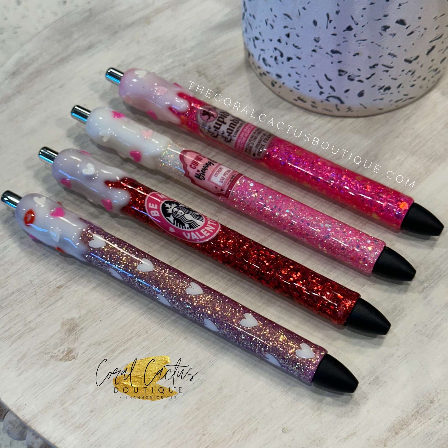 Custom Pen - Rose Gold Hearts Drip