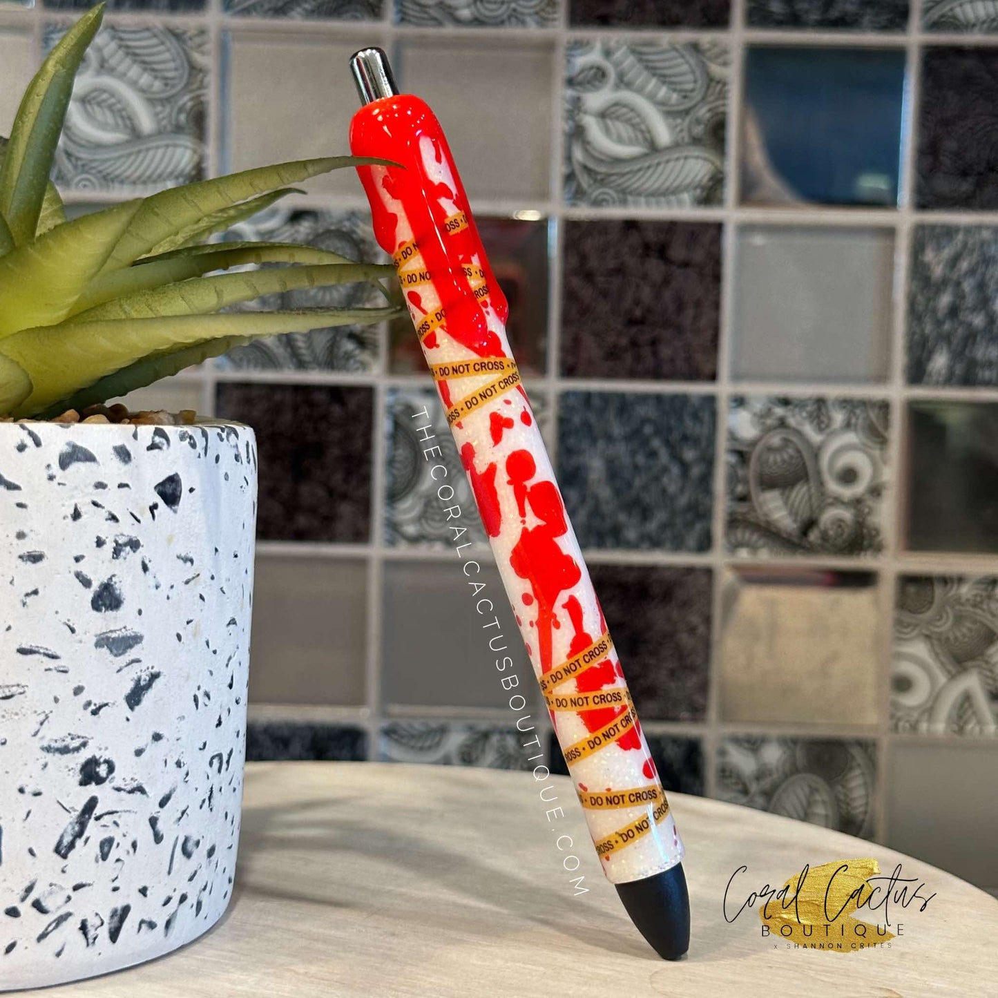 Custom Pen - Bloody Crime Tape Drip