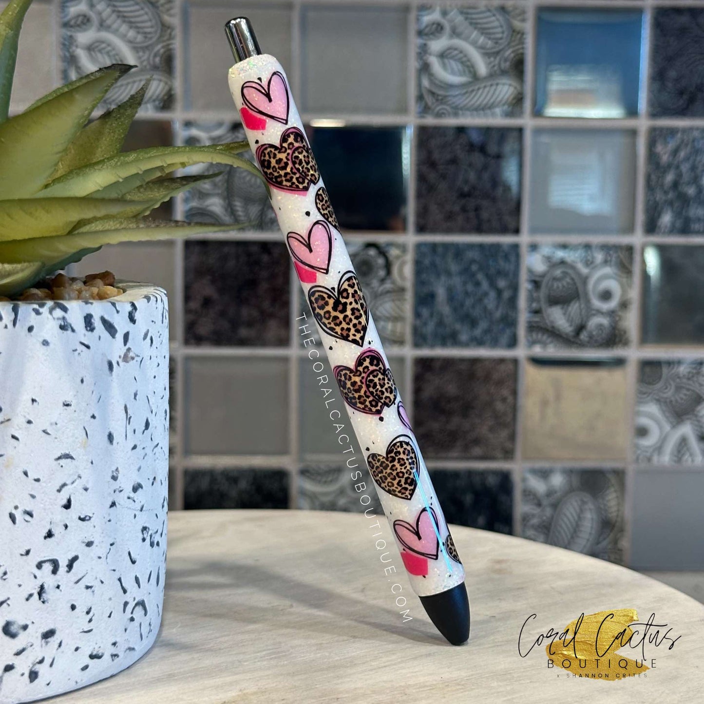 Custom Pen - Leopard Hearts