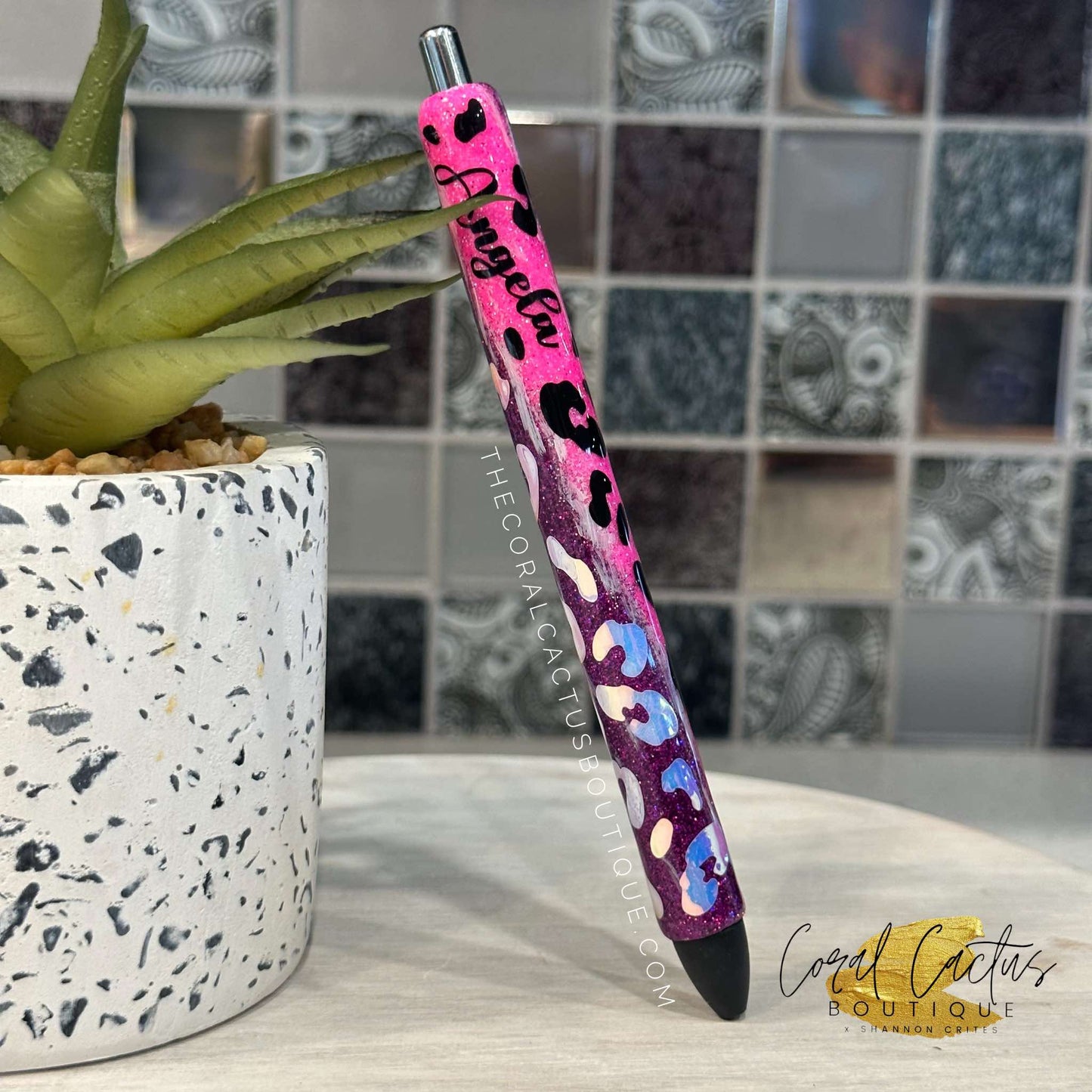 Custom Pen - Pink & Purple Leopard Swirl