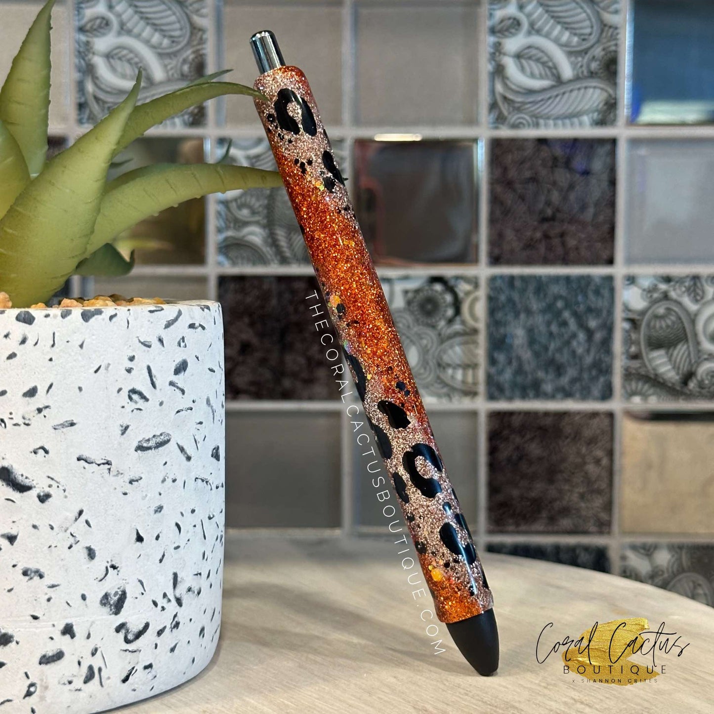 Custom Pen - Orange and Leopard Swirl