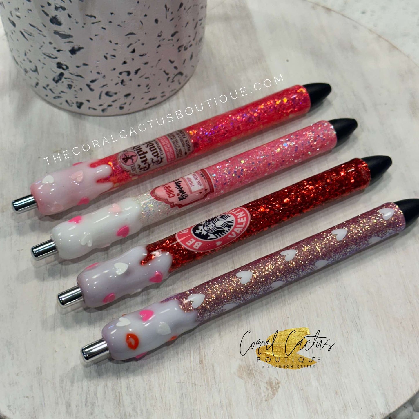 Custom Pen - Rose Gold Hearts Drip