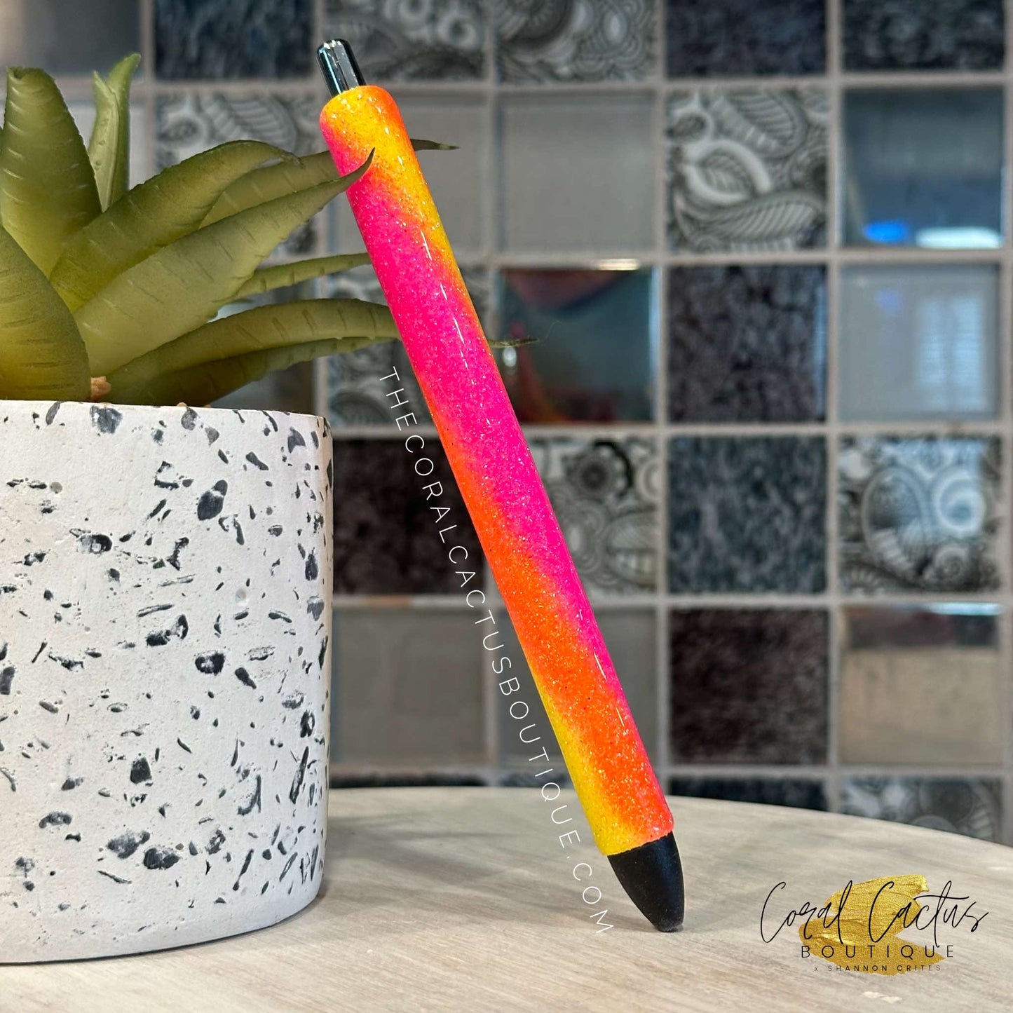 Custom Pen - Pink, Yellow & Orange Swirl