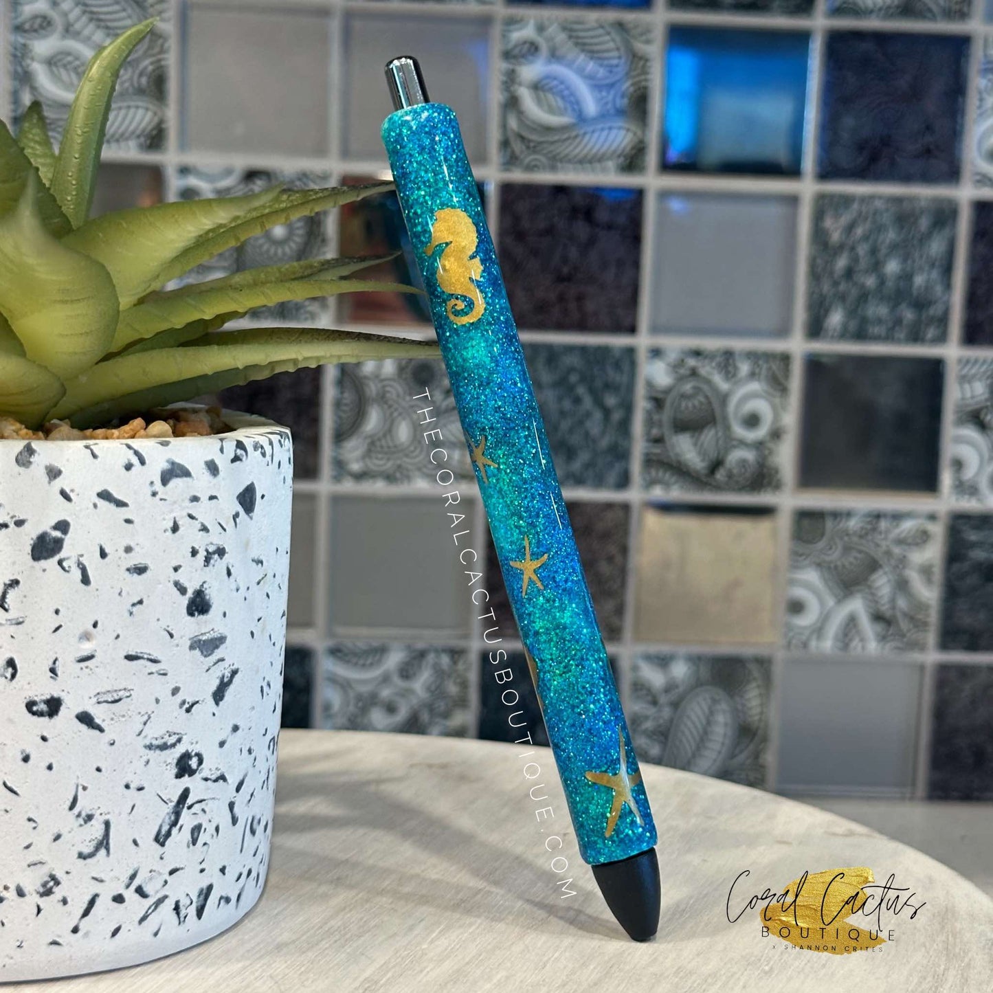 Custom Pen - Ocean Seahorse & Starfish