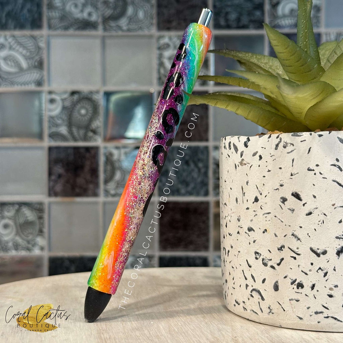 Custom Pen - Rainbow Leopard Swirl