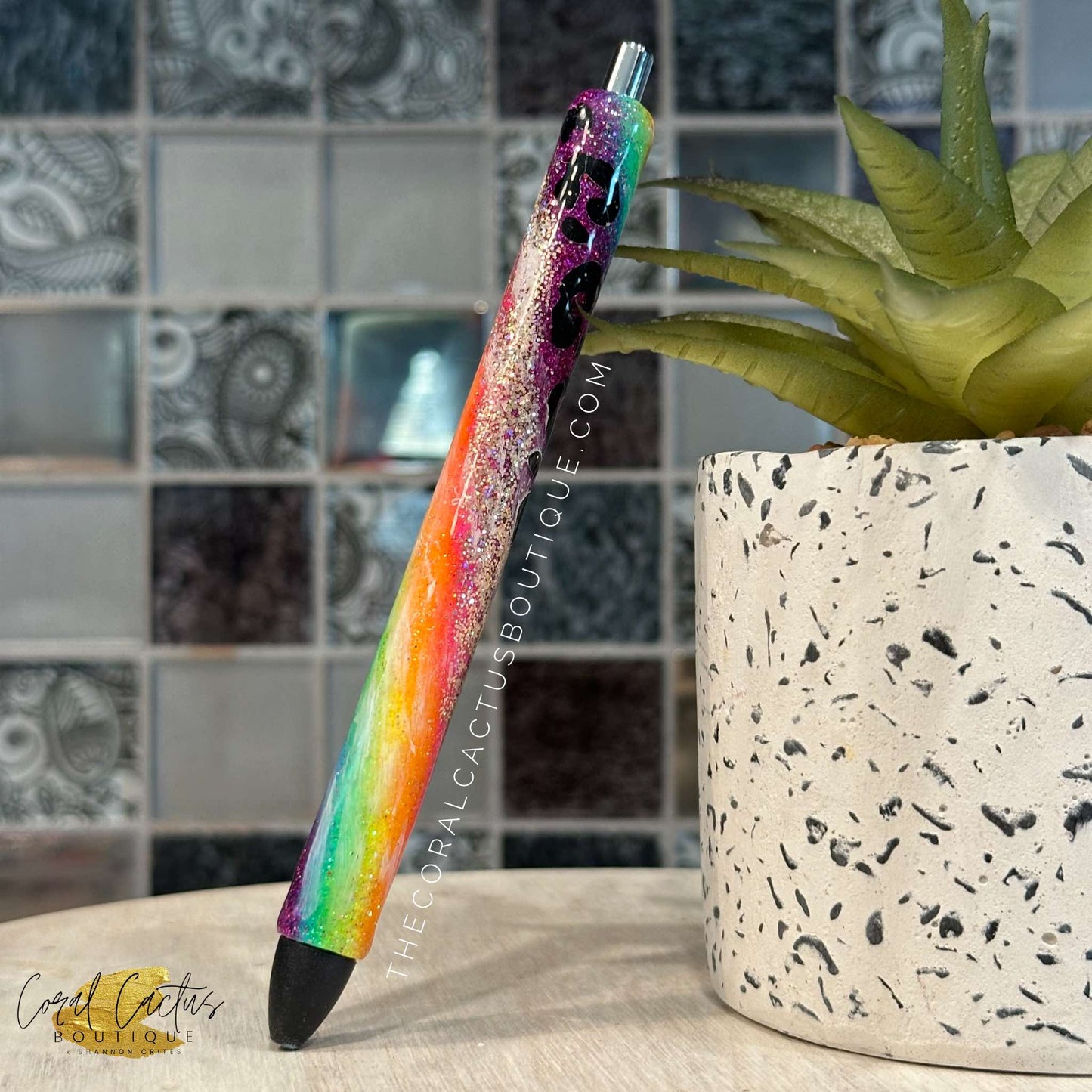 Custom Pen - Rainbow Leopard Swirl