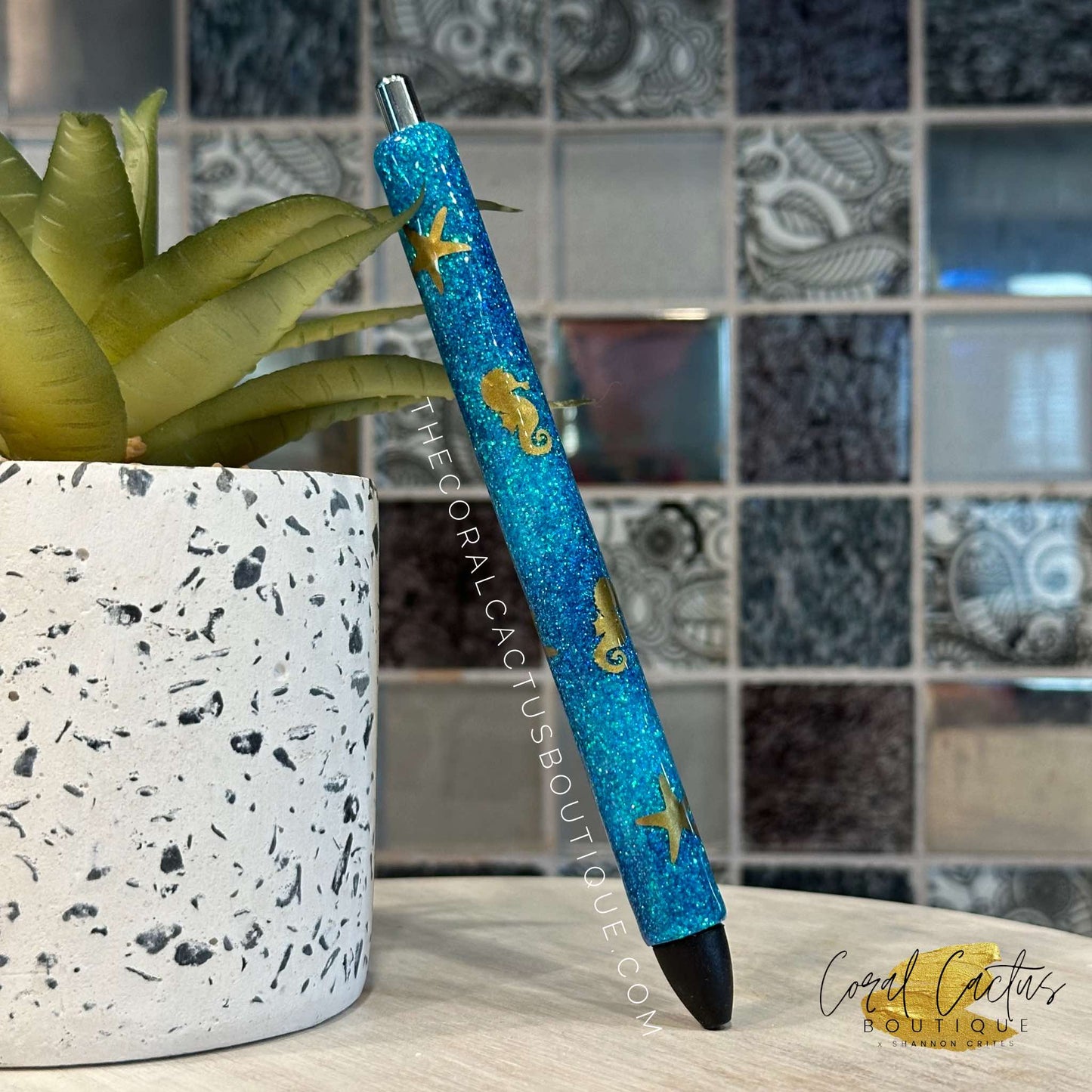 Custom Pen - Ocean Seahorse & Starfish
