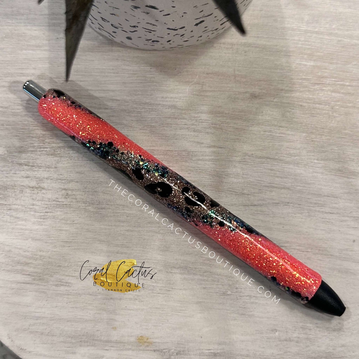 Custom Pen - Gold and Coral Swirl Leopard