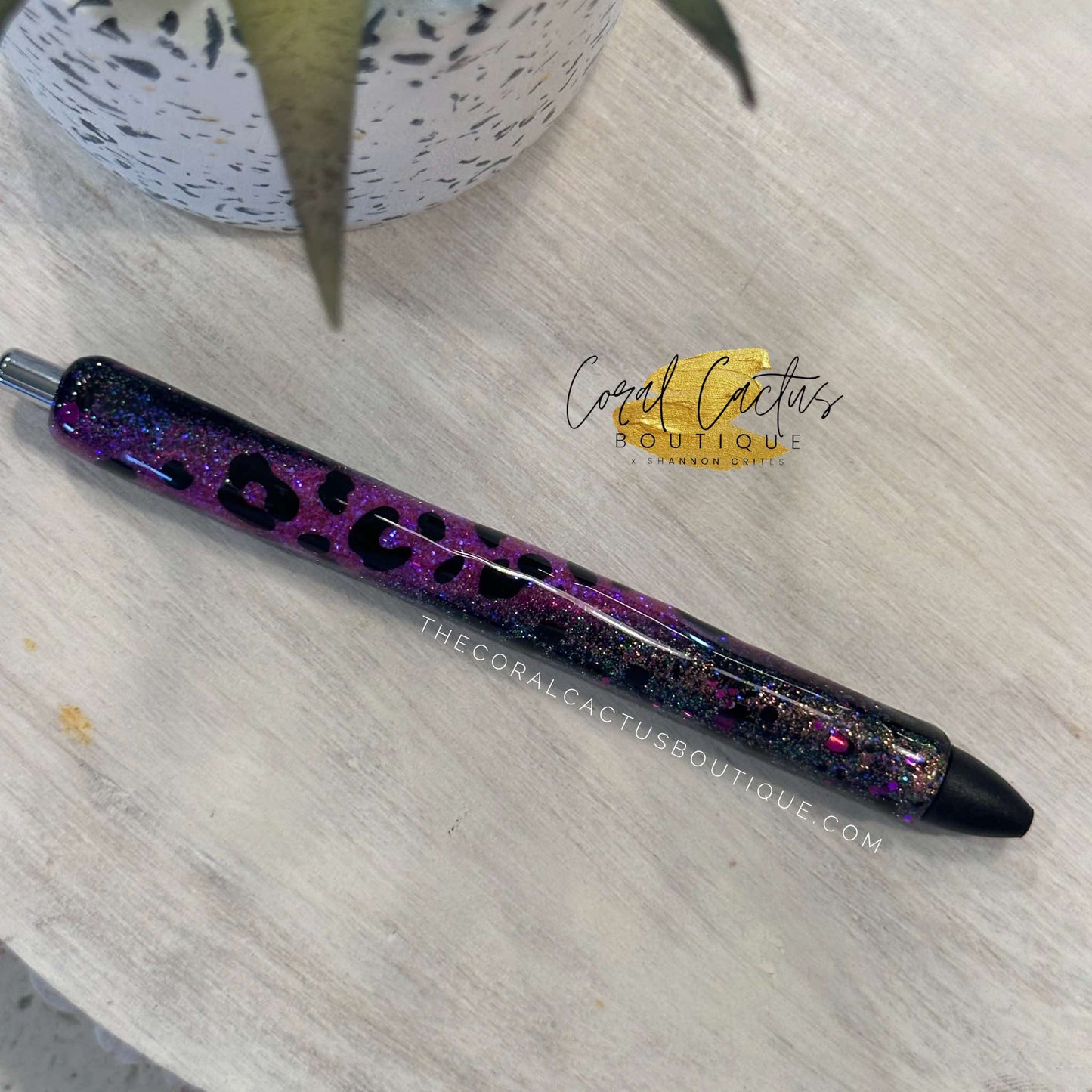 Custom Pen - Black and Purple Swirl Leopard