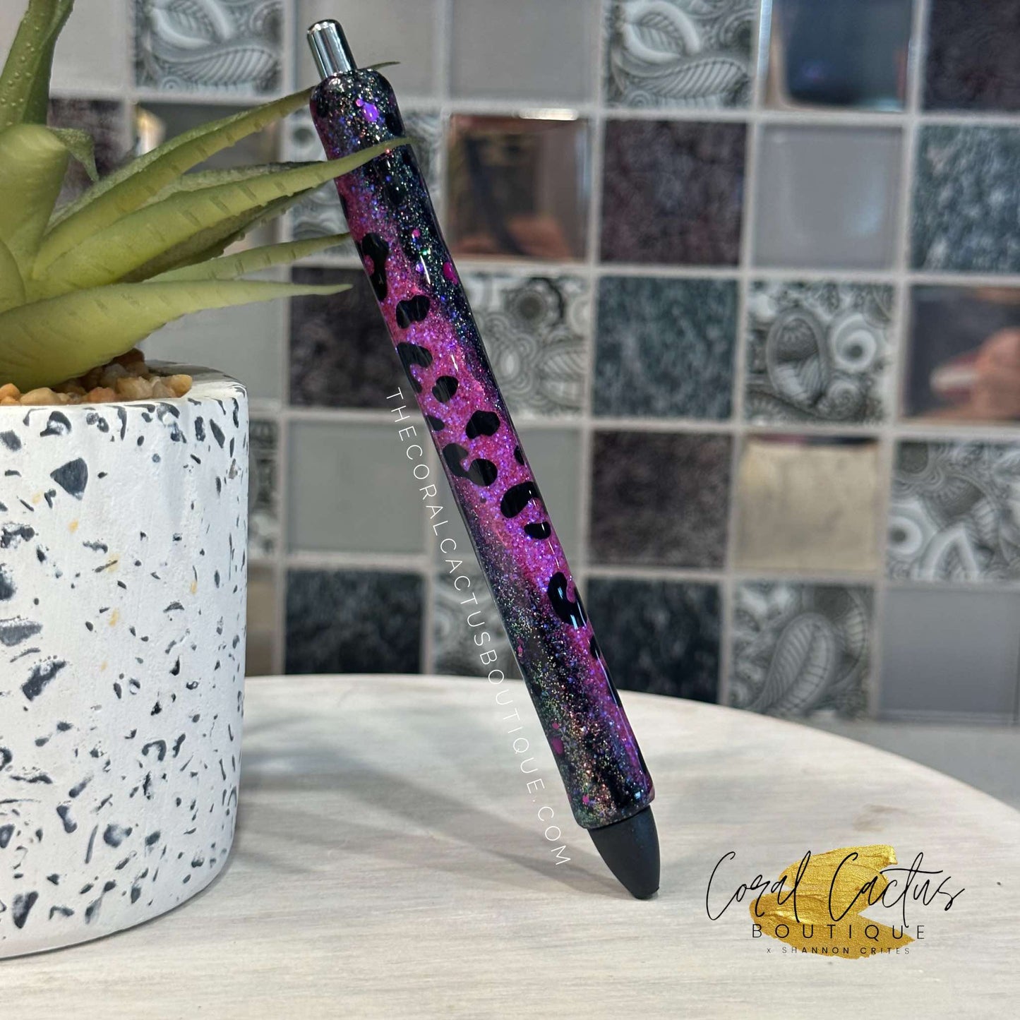 Custom Pen - Black and Purple Swirl Leopard