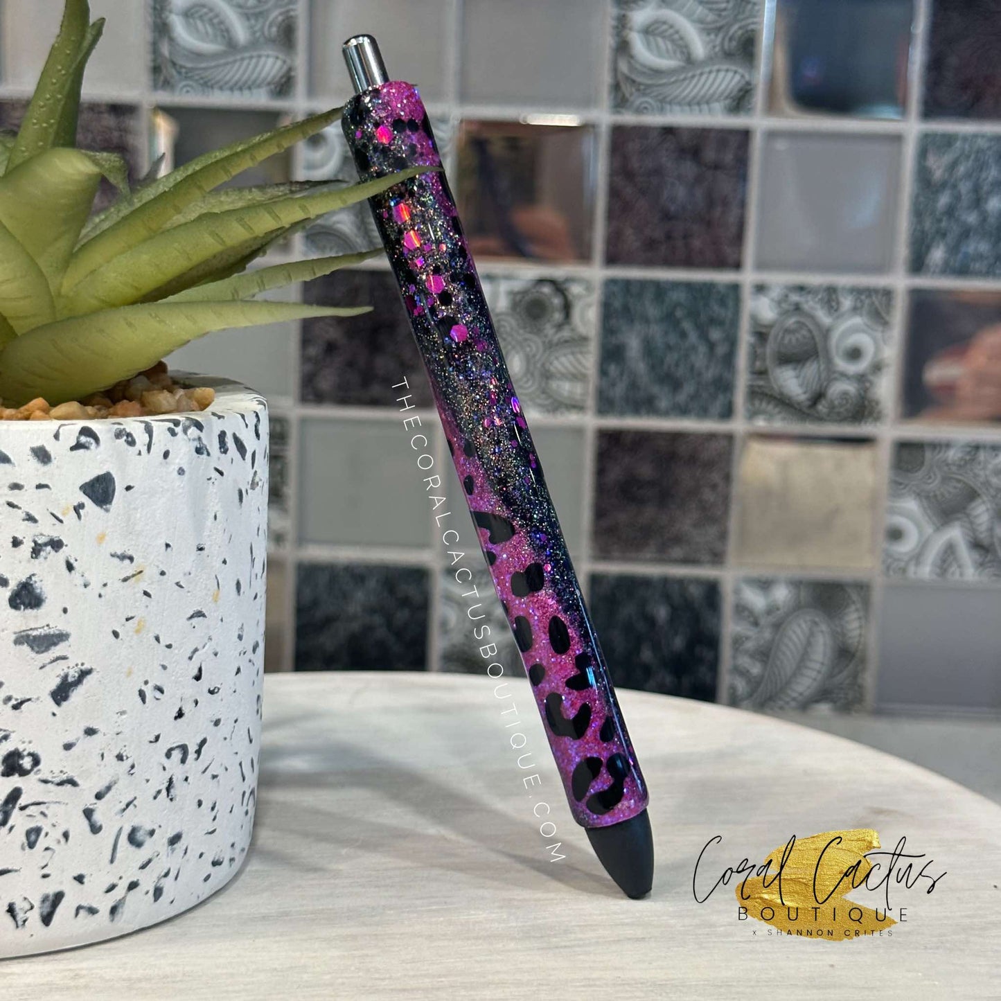 Custom Pen - Black and Purple Swirl Leopard