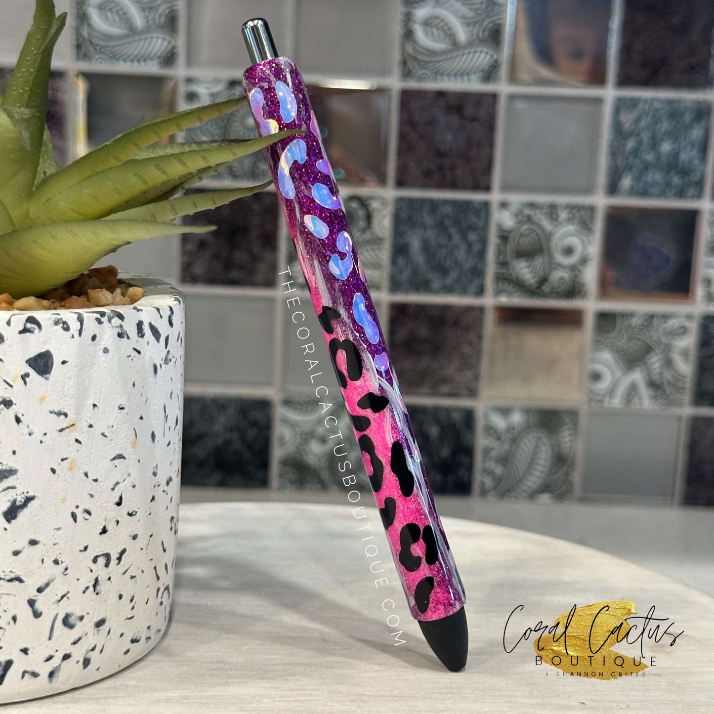 Custom Pen - Pink & Purple Leopard Swirl