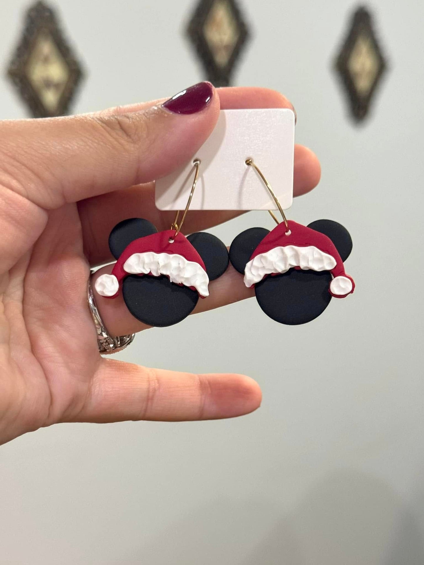 Mick Santa Dangle Clay Handmade Earrings