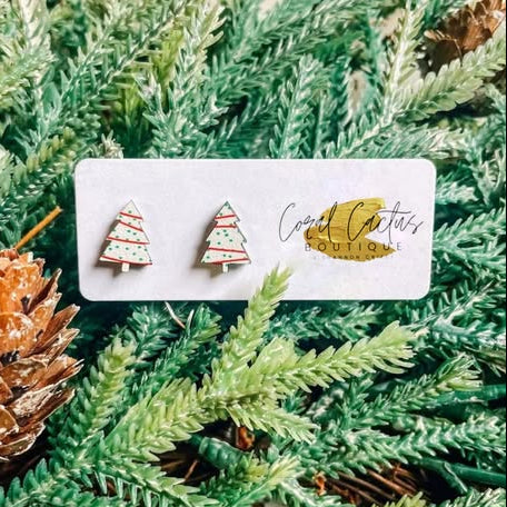 Christmas Tree Cakes Wood Stud Earrings