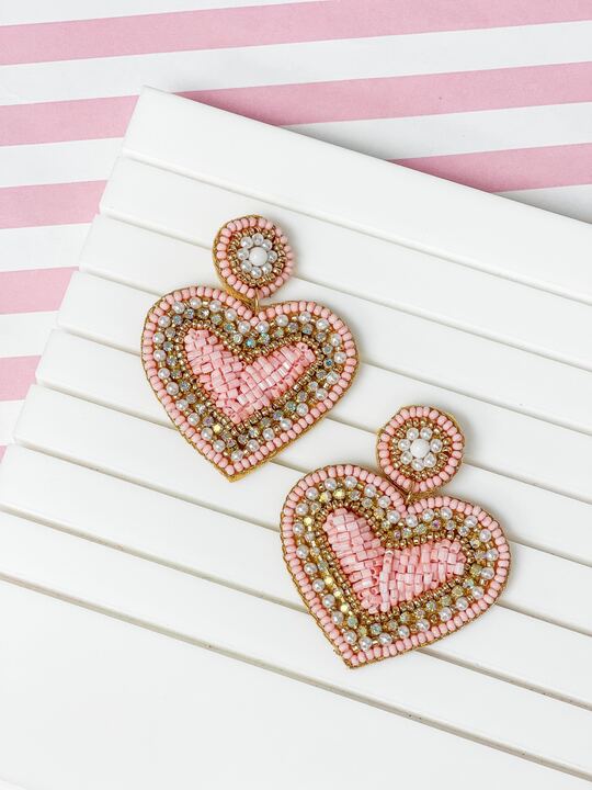 Blushing Heart Beaded Dangle Earrings