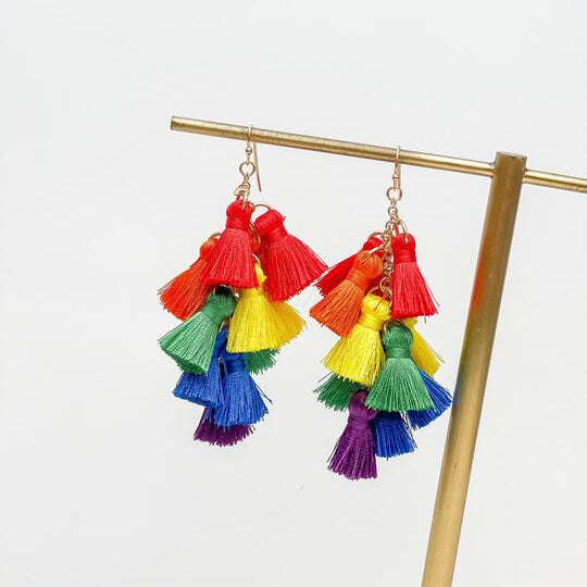 Rainbow Tassel Dangle Earrings