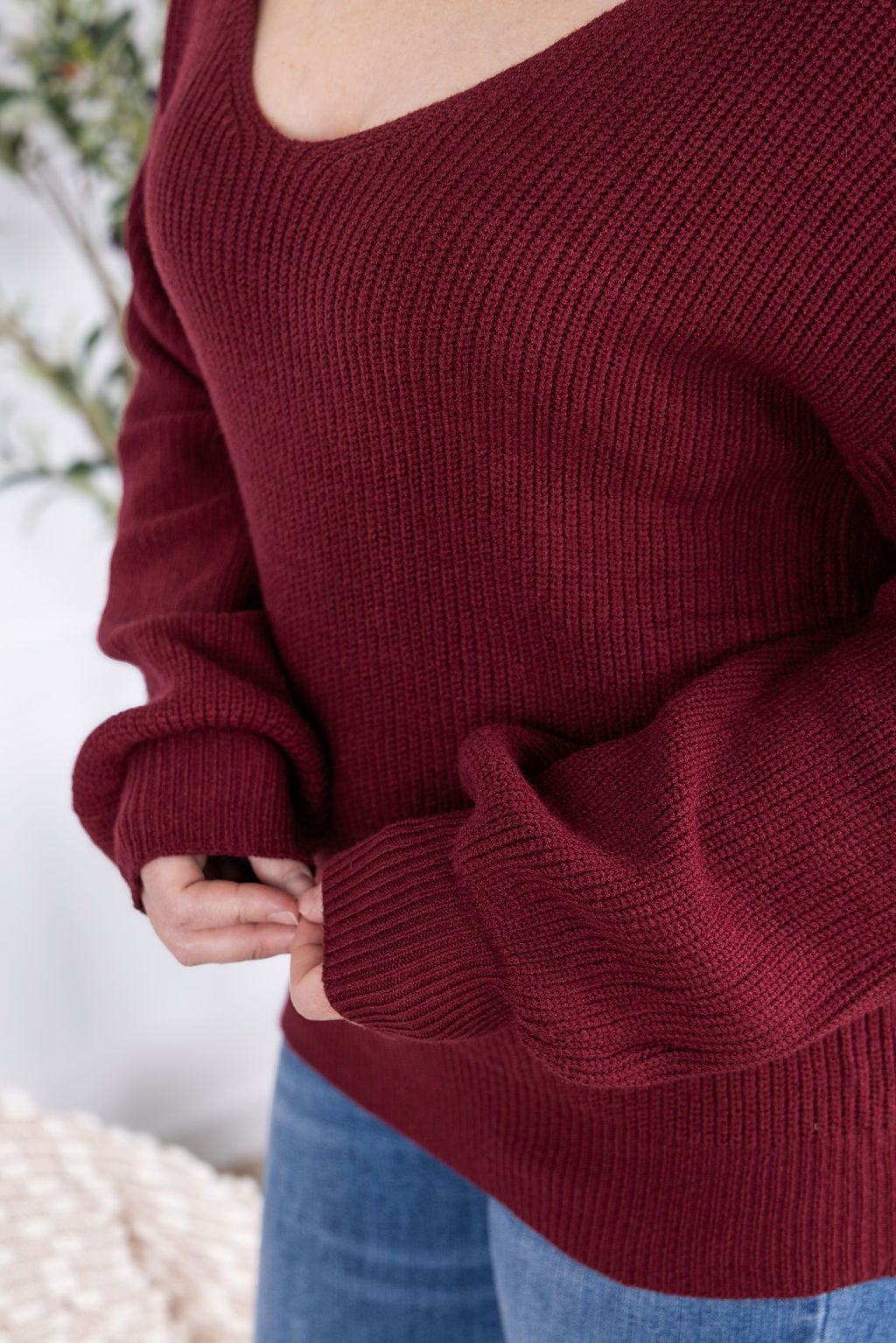 IN STOCK Bethany Bow Knit Sweater - Burgundy FINAL SALE