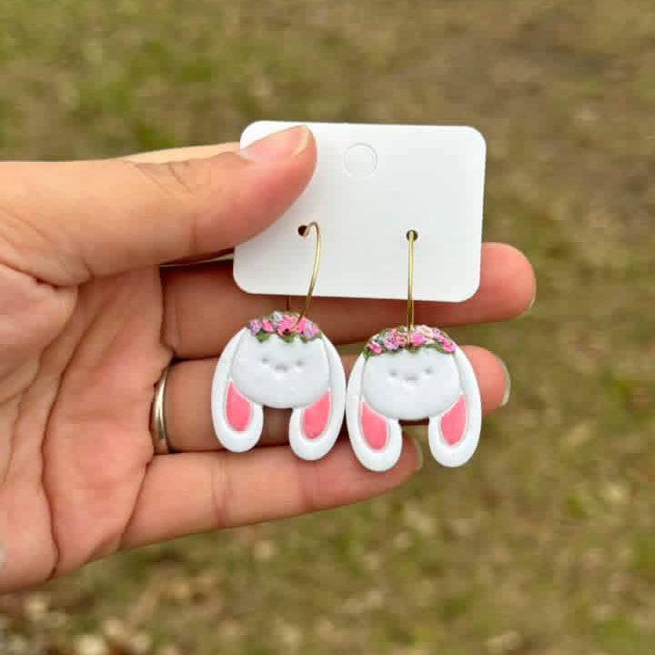 Spring Bunny Clay Dangle Earrings