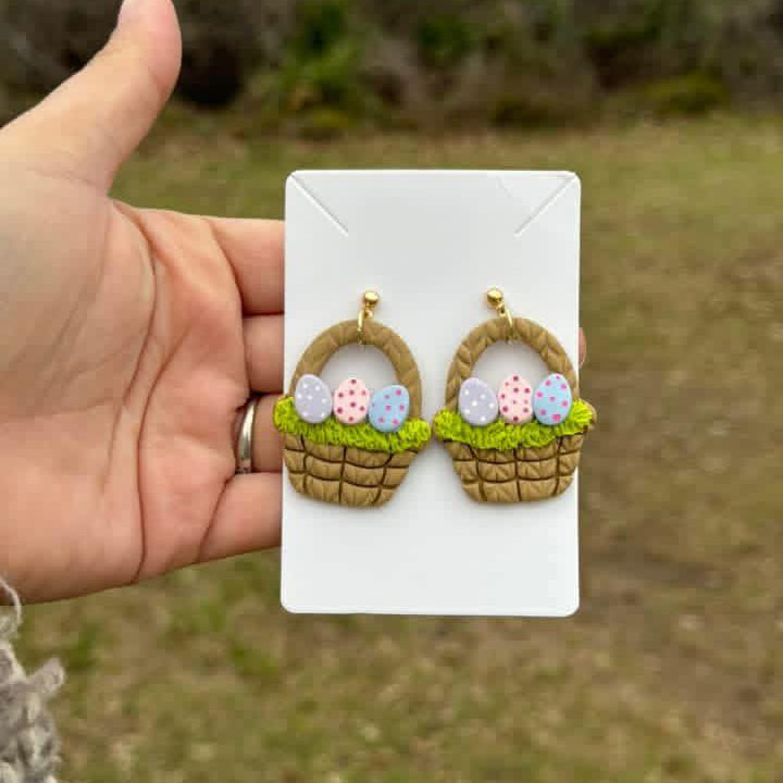 Easter Basket Clay Dangle Earrings