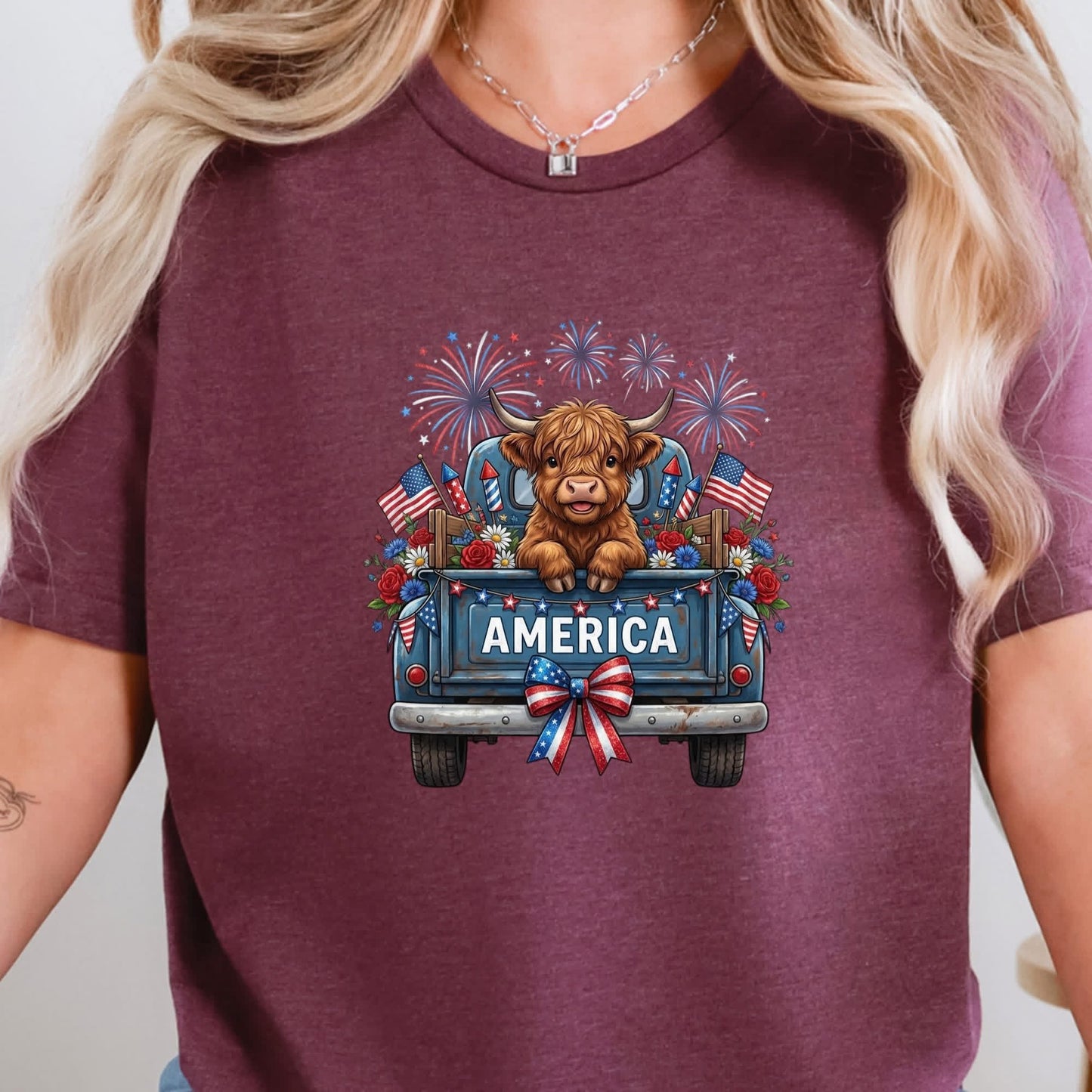 Highland Cow America Truck Graphic Tee