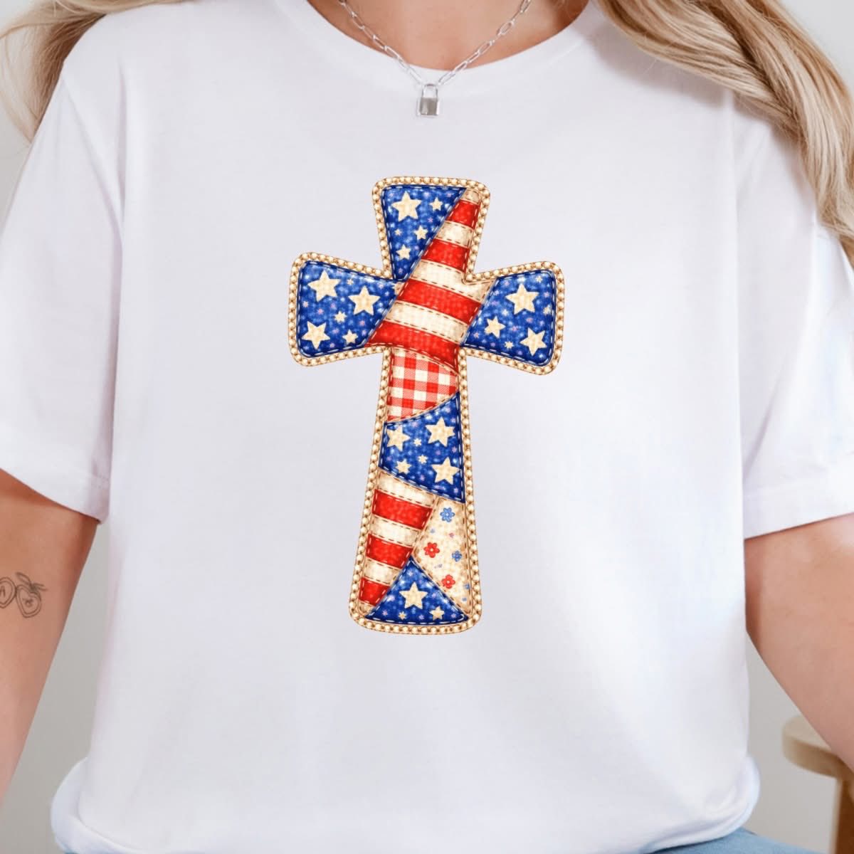 Patriotic Patchwork Cross Graphic Tee