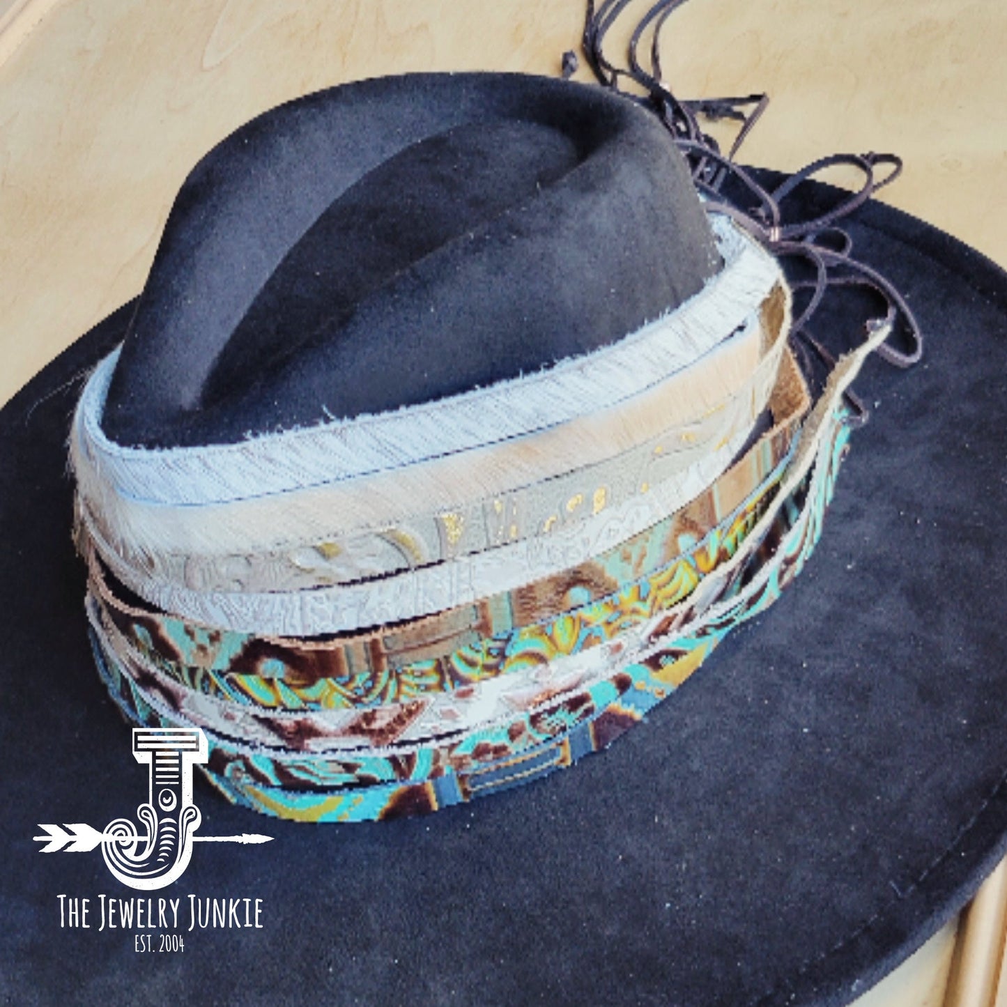 **Napolis Turquoise and Brown Embossed Leather Hat Band Only w/ Turquoise Slab 951t