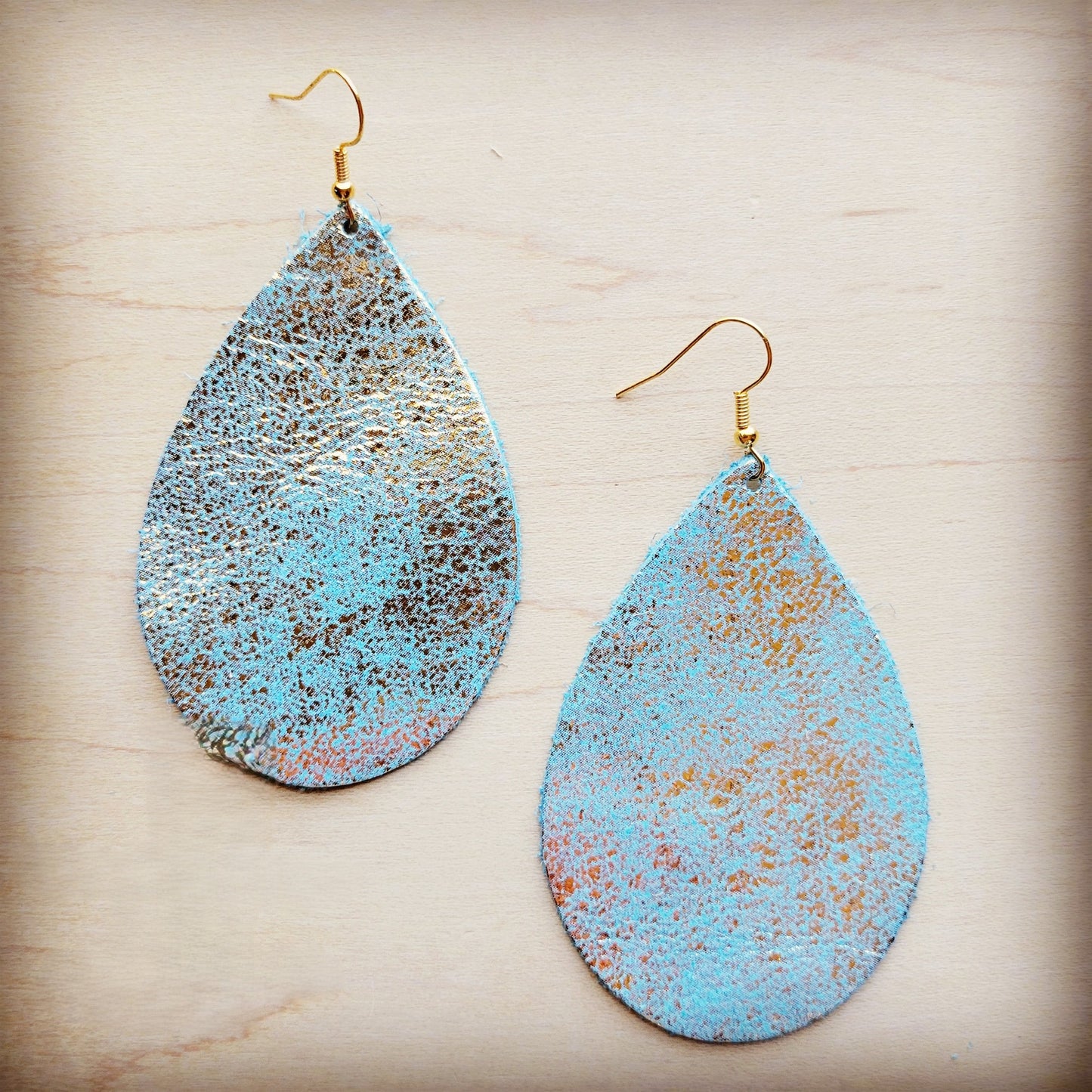 **Leather Teardrop Earring-Heavy Metal Turquoise 210ii