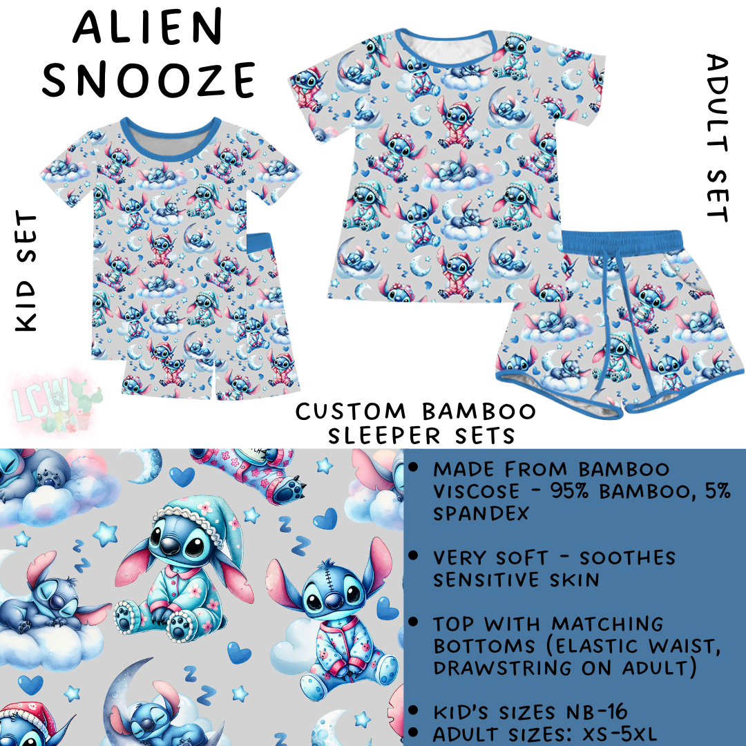 Ready To Ship - Alien Snooze Adult Bamboo Short Sleeper Set - M & XL