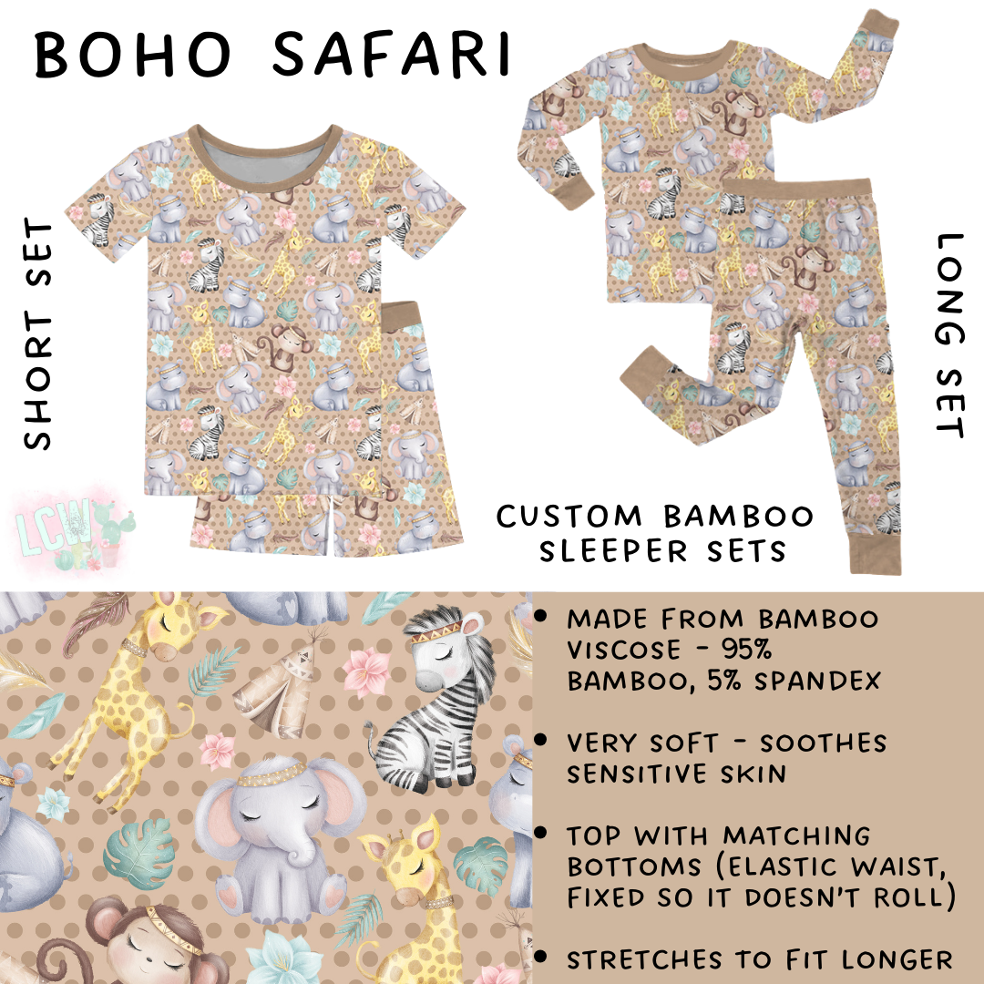 Ready To Ship - Boho Safari Bamboo Short - 10T and Long Sleeper Set - 4T, 6T & 7T