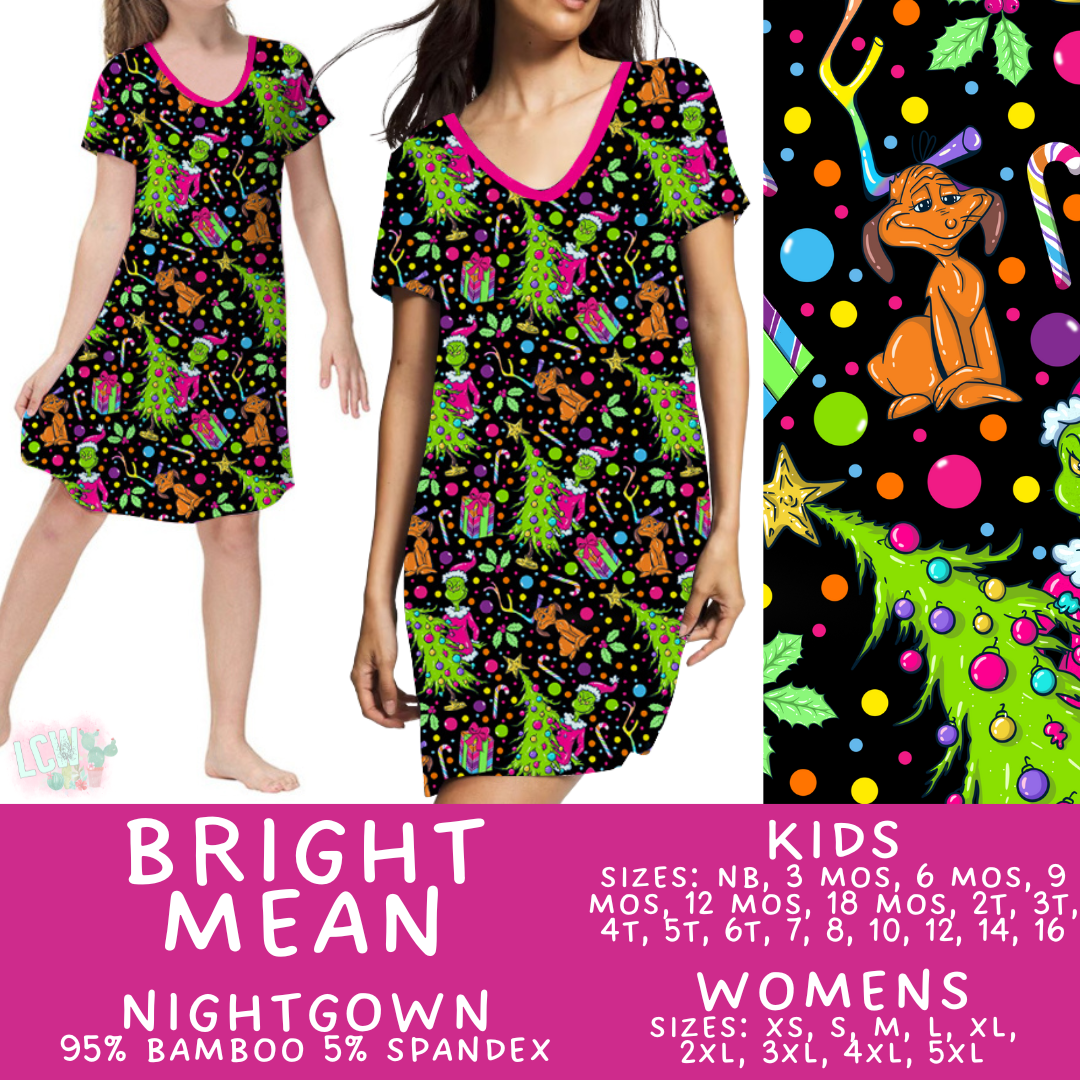 Ready to Ship - Bright Mean Adult & Kid's Bamboo Nightgown - 4T, 6T, Adult 2XL