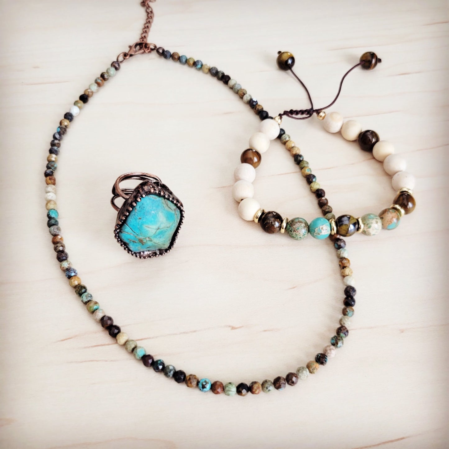 Natural Turquoise Ring Set in Antique Copper 012ab
