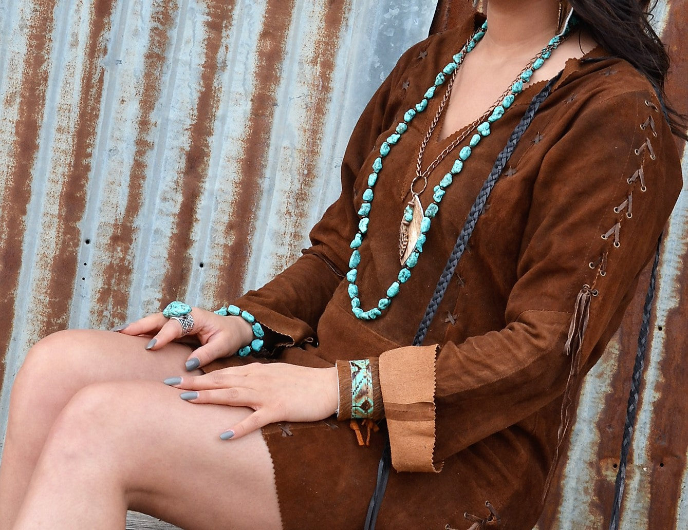 Long Boho Turquoise Beaded Necklace 248c*