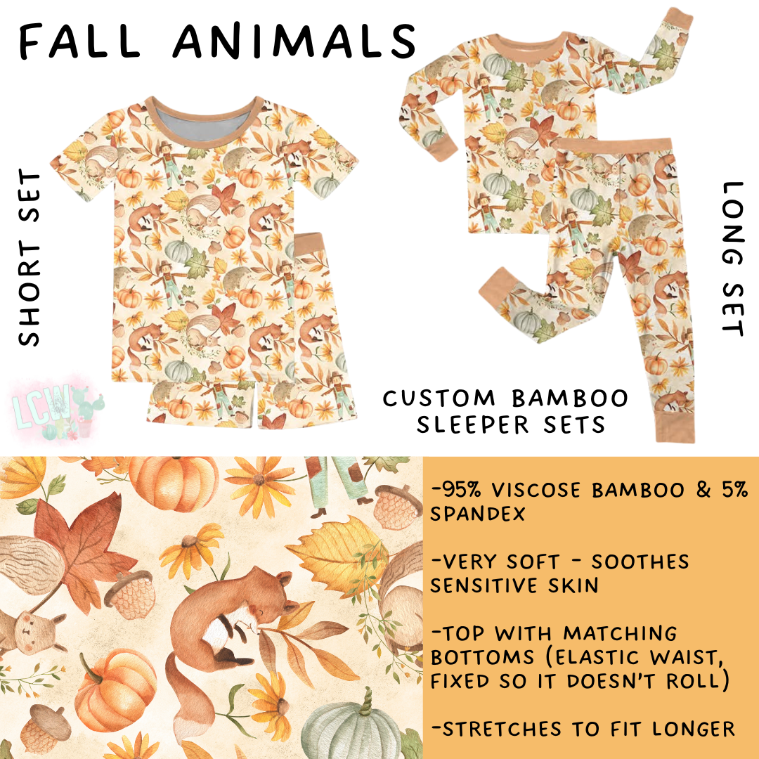 Batch #402 - Little Dreamers HalloFall - Closes 8/27 - ETA mid October - Fall Animals Bamboo Short and Long Sleeper Set