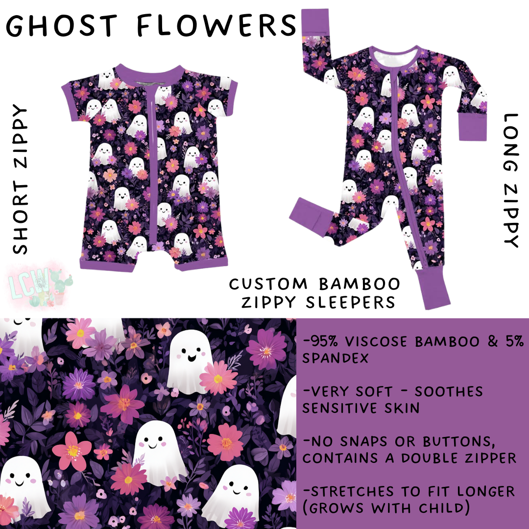 Batch #402 - Little Dreamers HalloFall - Closes 8/27 - ETA mid October - Ghost Flowers Short and Long Zippy Sleeper