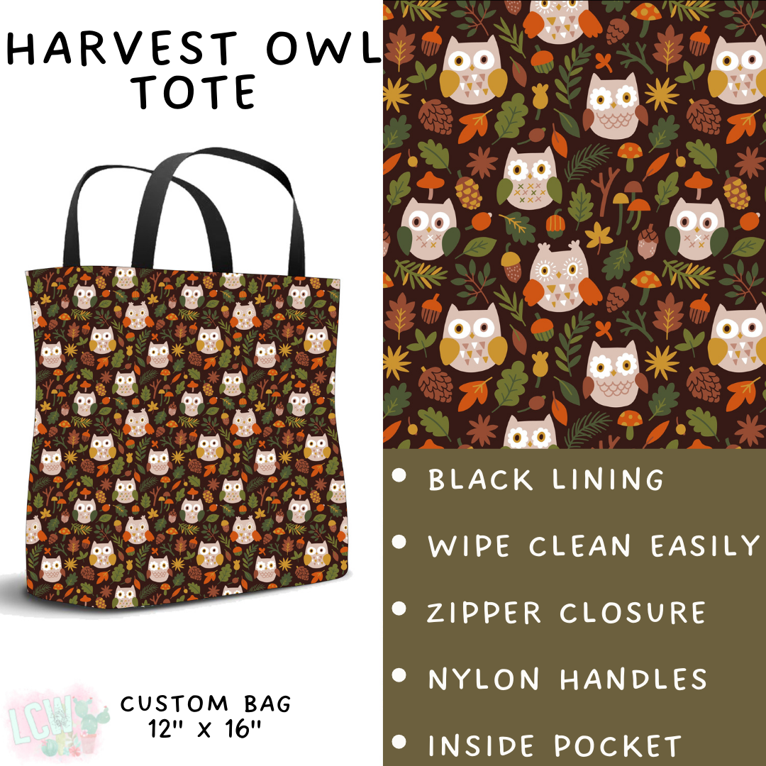Batch #407 - Fall Fun 2 - Closes 9/4 - ETA mid/late October - Harvest Owl Tote