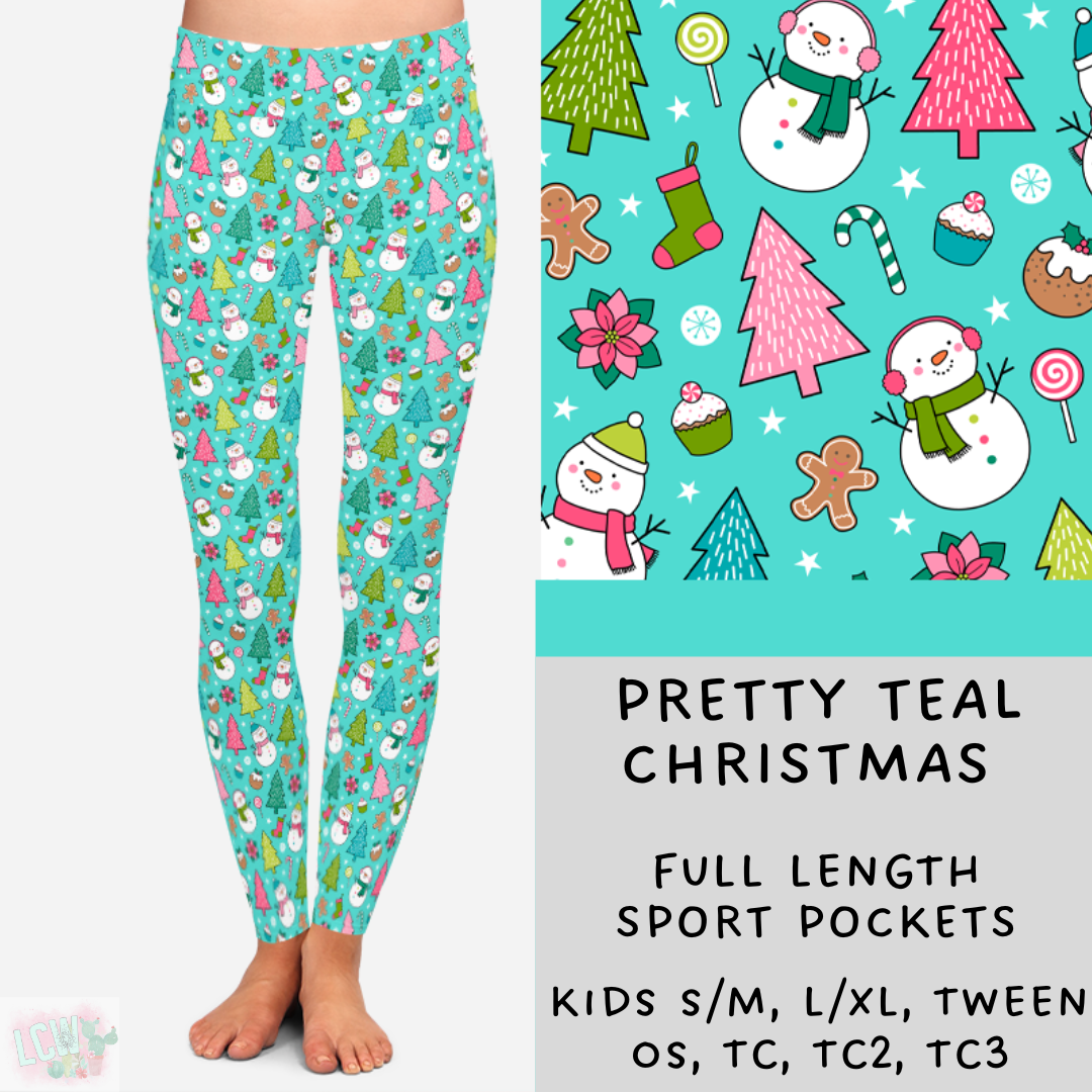Ready To Ship - Pretty Teal Christmas Leggings