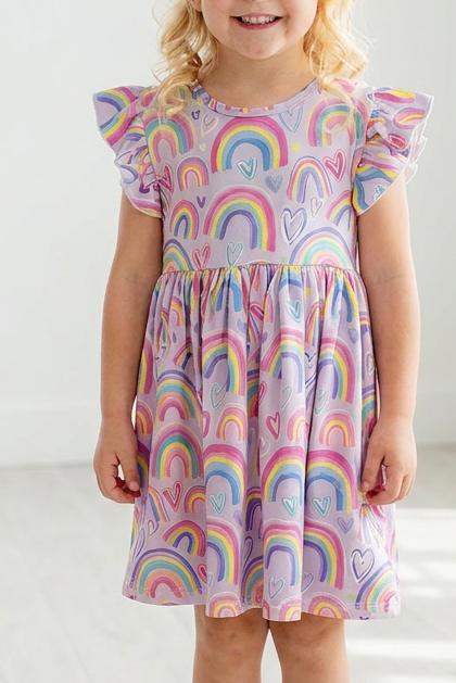 Rainbow Dreams Flutter Sleeve Twirl Dress