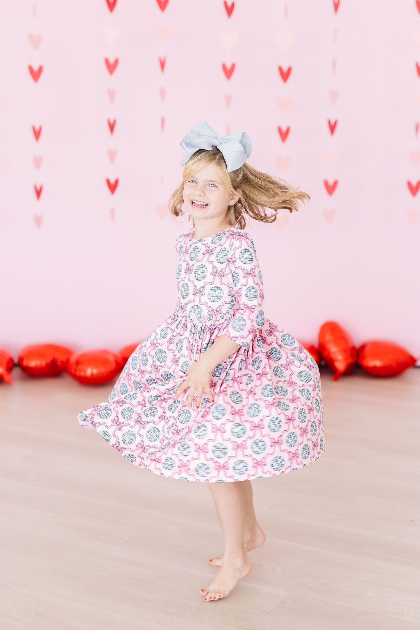 SALE Disco Bows 3/4 Sleeve Pocket Twirl Dress