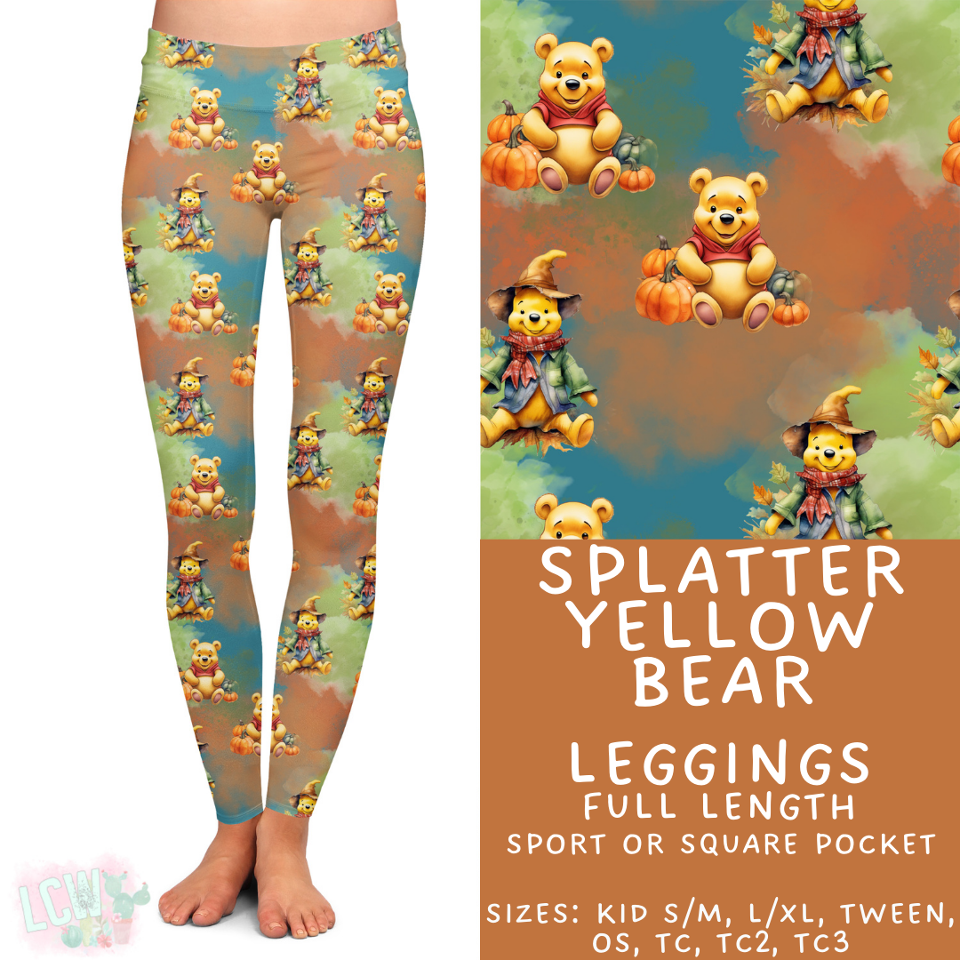 Batch #404 - Magical Fall 2 - Closes 8/29 - ETA mid/late October - Splatter Yellow Bear Full Length Leggings