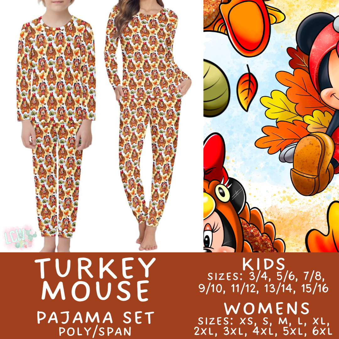 Batch #406 - Fall Family Pajamas - Closes 9/3 - ETA mid/late October - Turkey Mouse Women's & Kid's Pajama Set