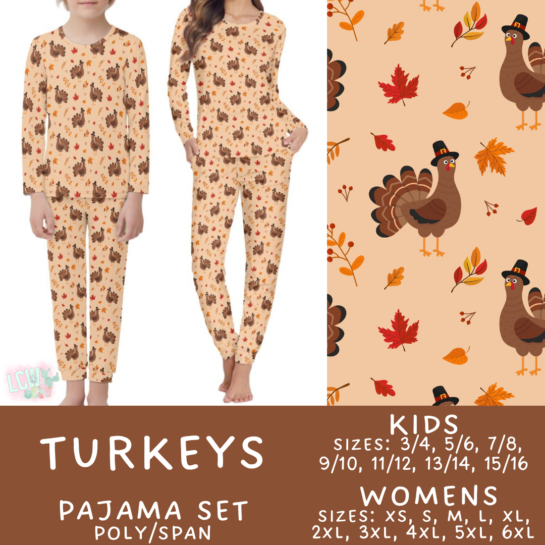 Batch #406 - Fall Family Pajamas - Closes 9/3 - ETA mid/late October - Turkeys Women's & Kid's Pajama Set