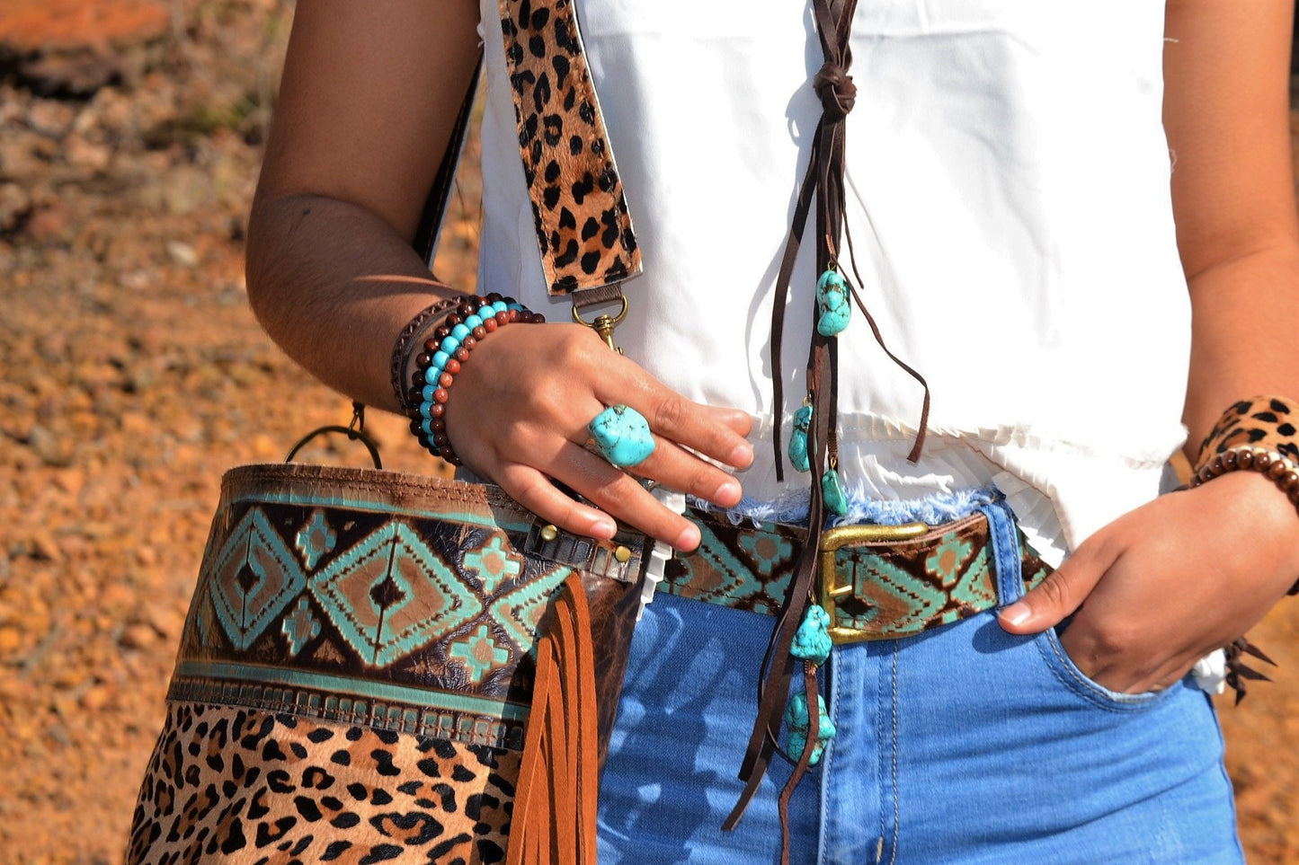 **Turquoise Chunk on Cuff Ring 012o