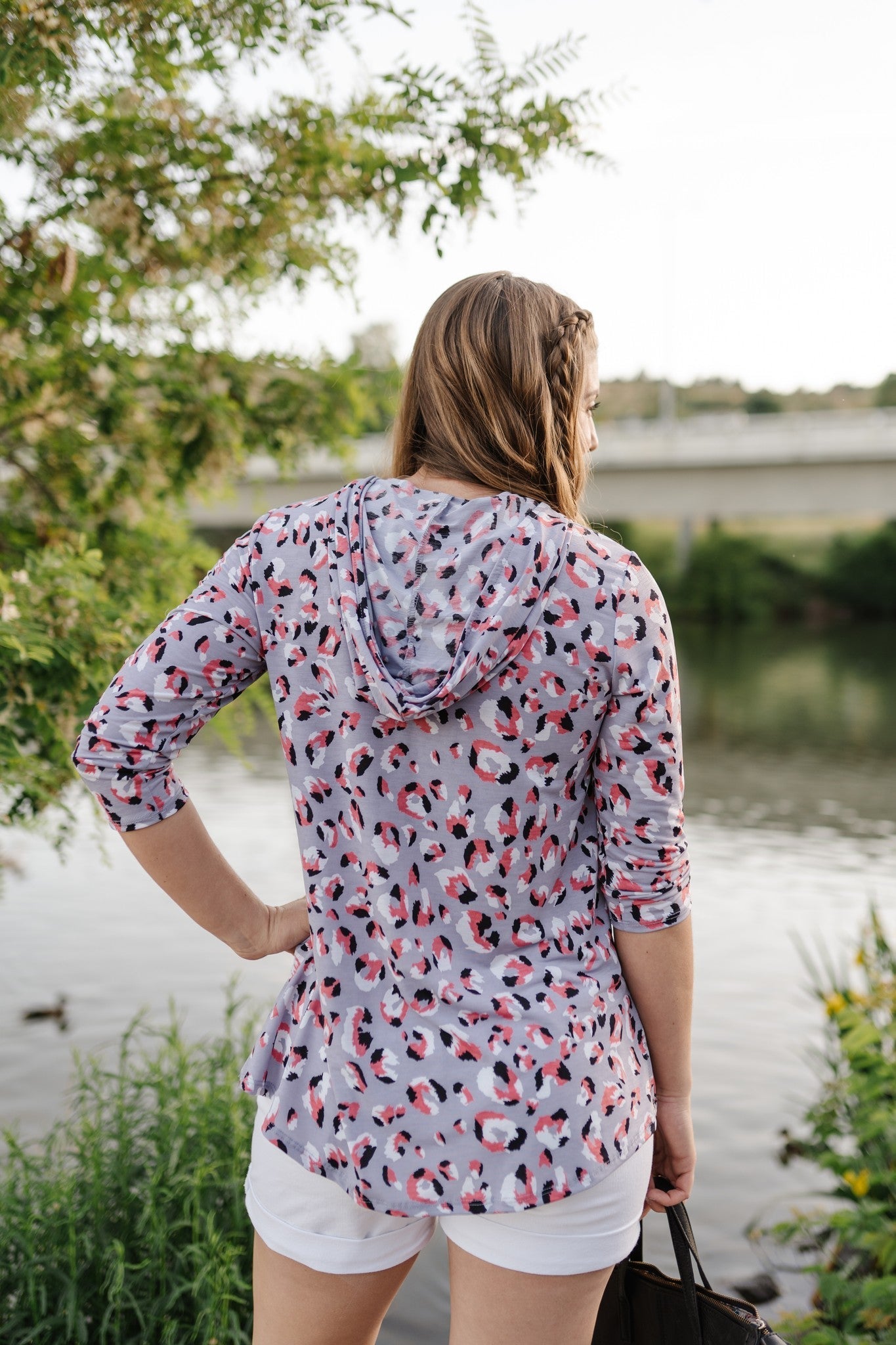 Stretchy Spotted Lavender Hooded Top