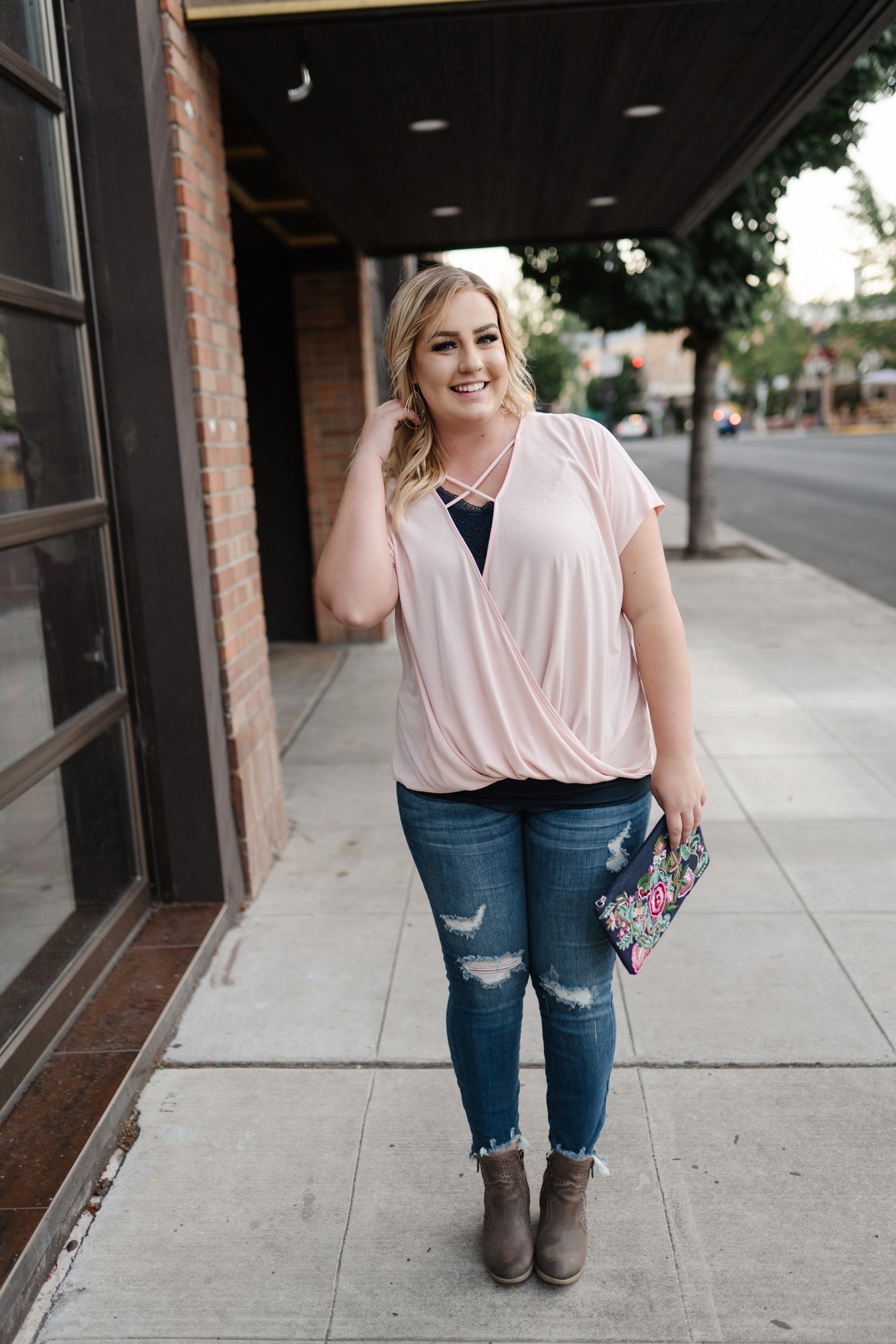 Stay Fancy Surplice Top In Blush