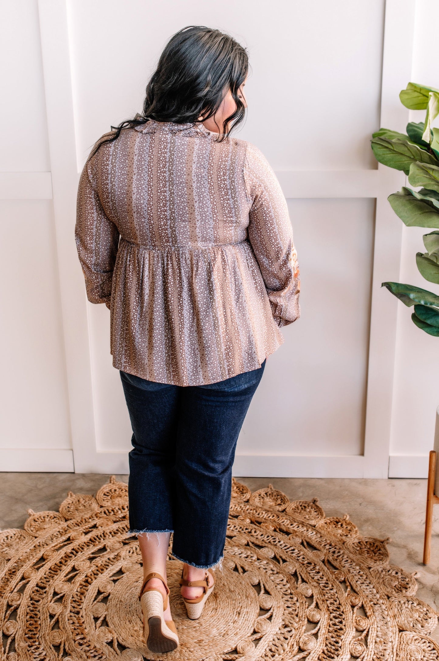 Savanna Jane Mocha Floral Embroidered Blouse