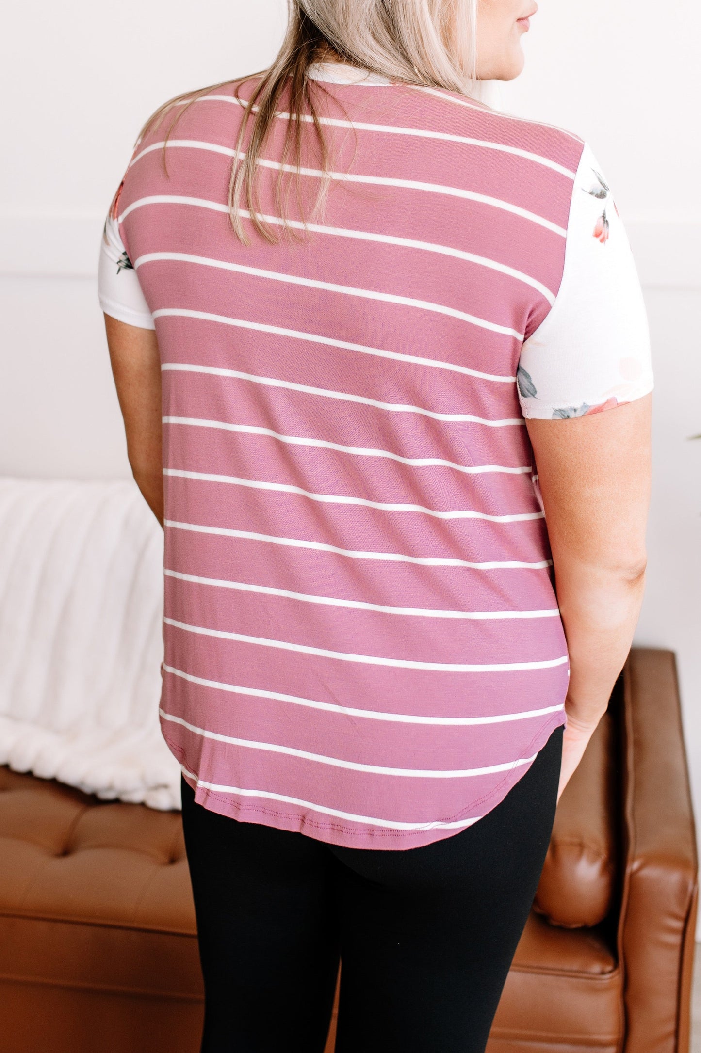 Right At Home Marsala & Ivory Floral Pocket Top