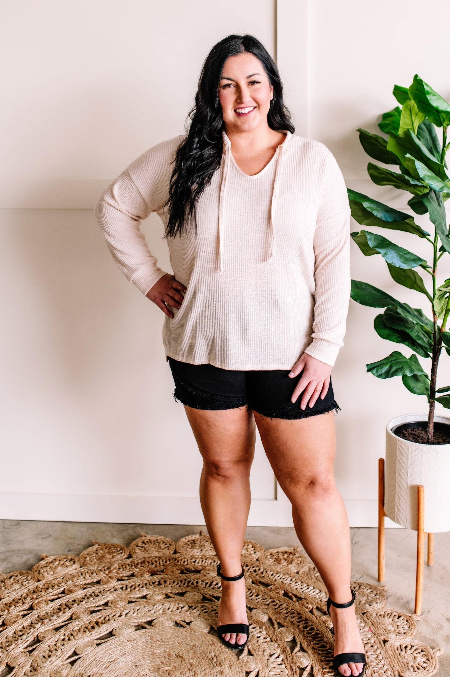 Quilted Drawstring Top In Soft Natural Ivory